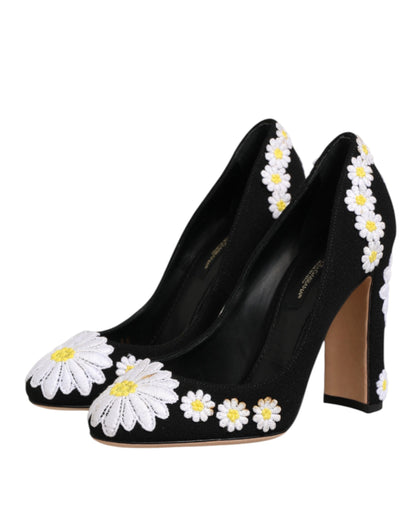 Black Wool Suede Daisy Heels Pump Shoes