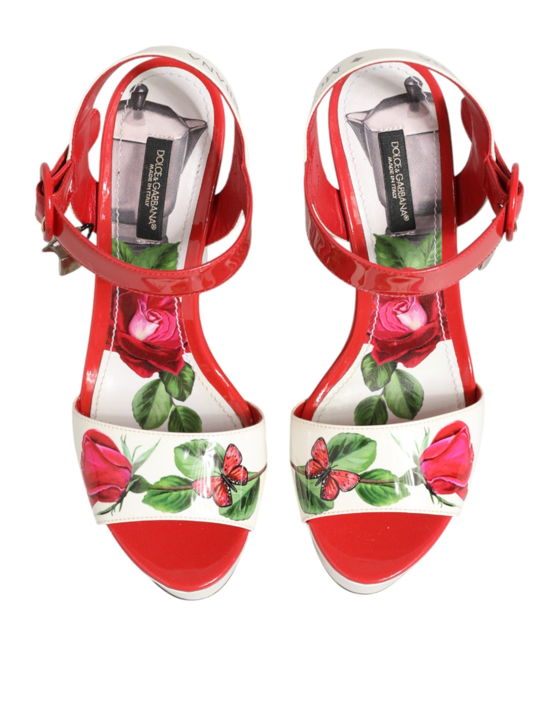 White Floral Ankle Strap Wedge Sandals Shoes