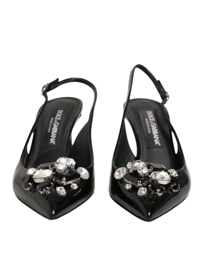 Black Patent Leather Crystal Slingback Shoes
