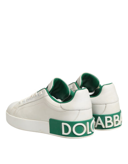 White Green Leather Low Top Sneakers Shoes