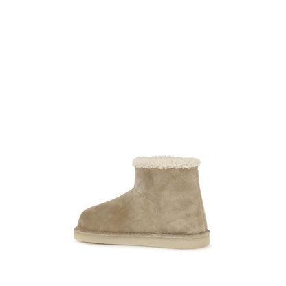Beige Leather Flat Boots
