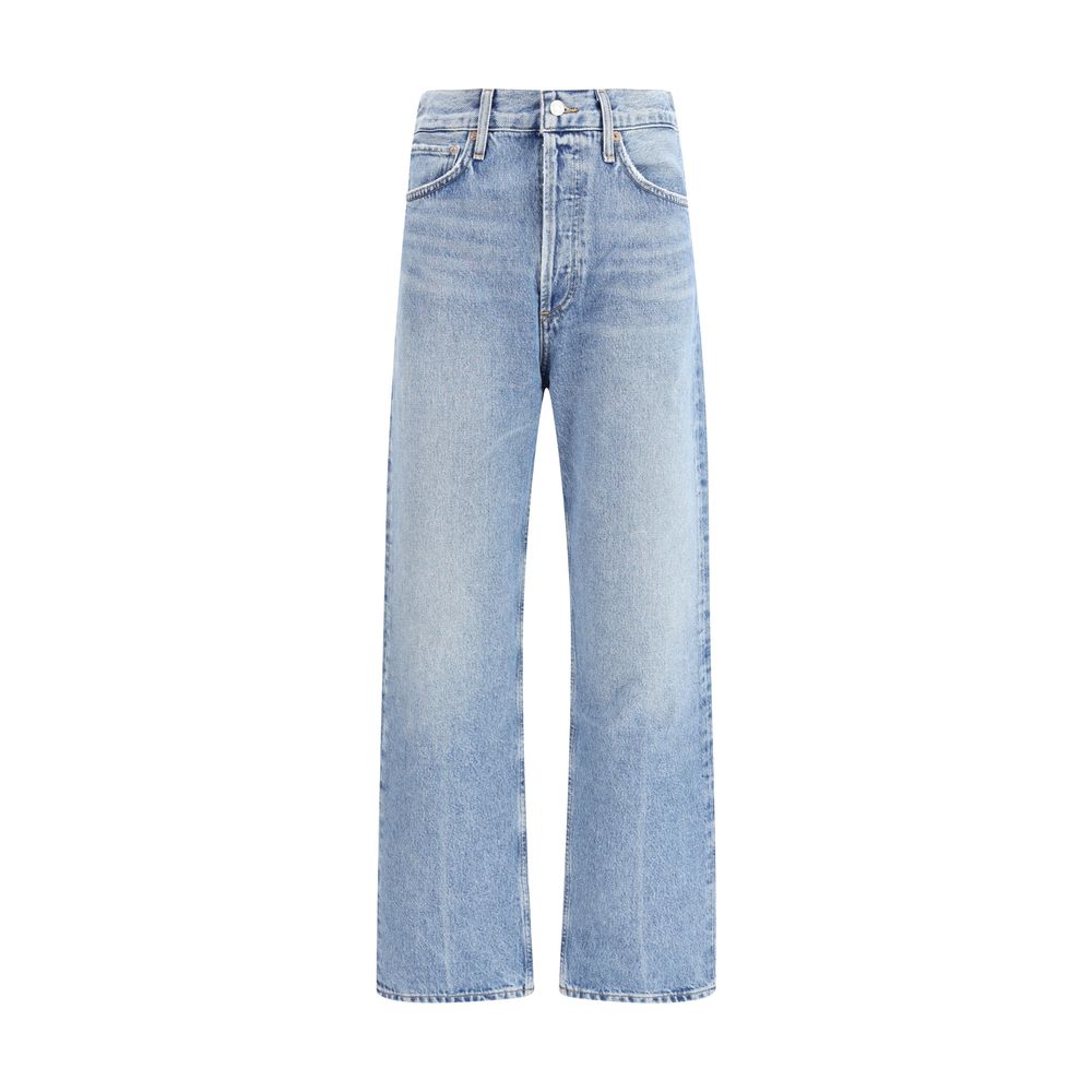Blue Cotton Straight-Leg Jeans