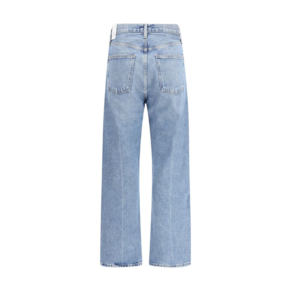 Blue Cotton Straight-Leg Jeans