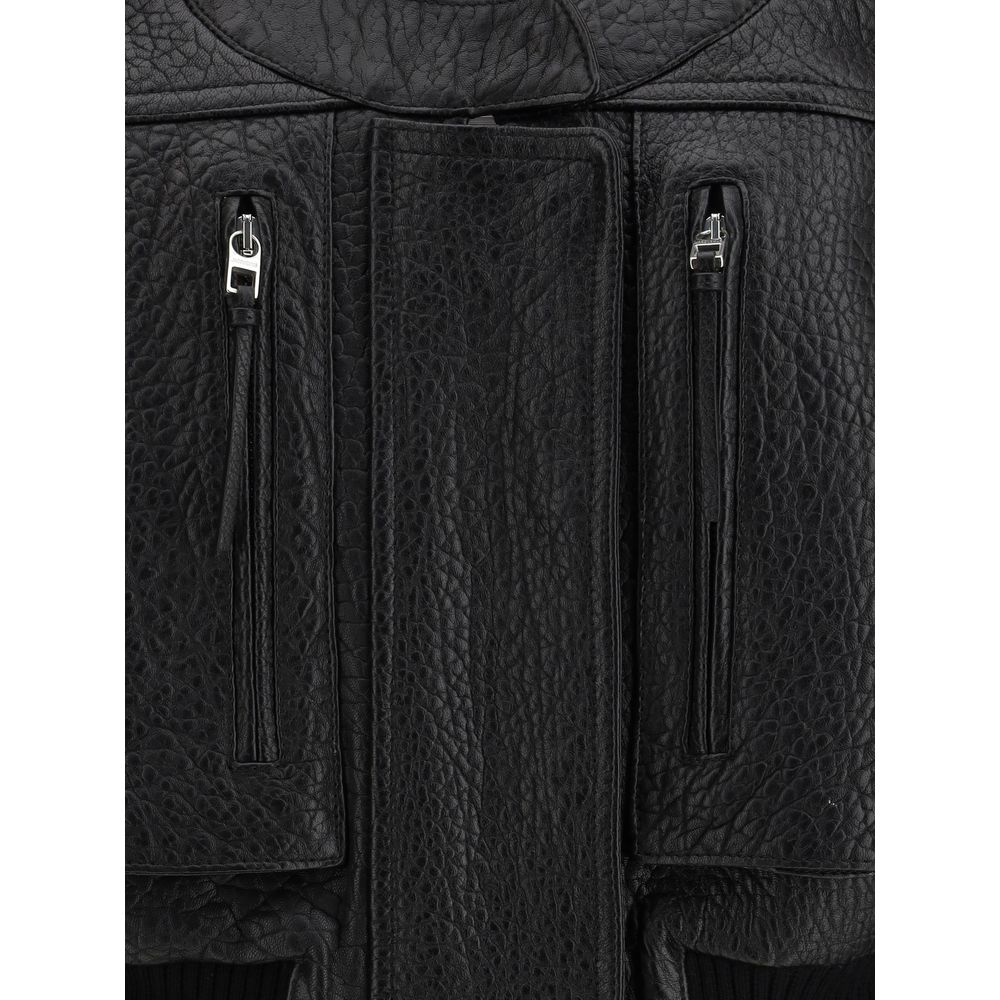 Black Lamb Leather Sweatshirt