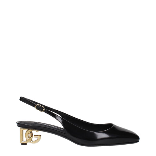 Black Leather Mid Heel Pumps