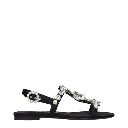 Black Satin Flat Sandals