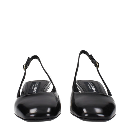 Black Leather Mid Heel Pumps