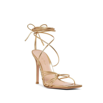 Gold Calfskin Stiletto Heel Sandals