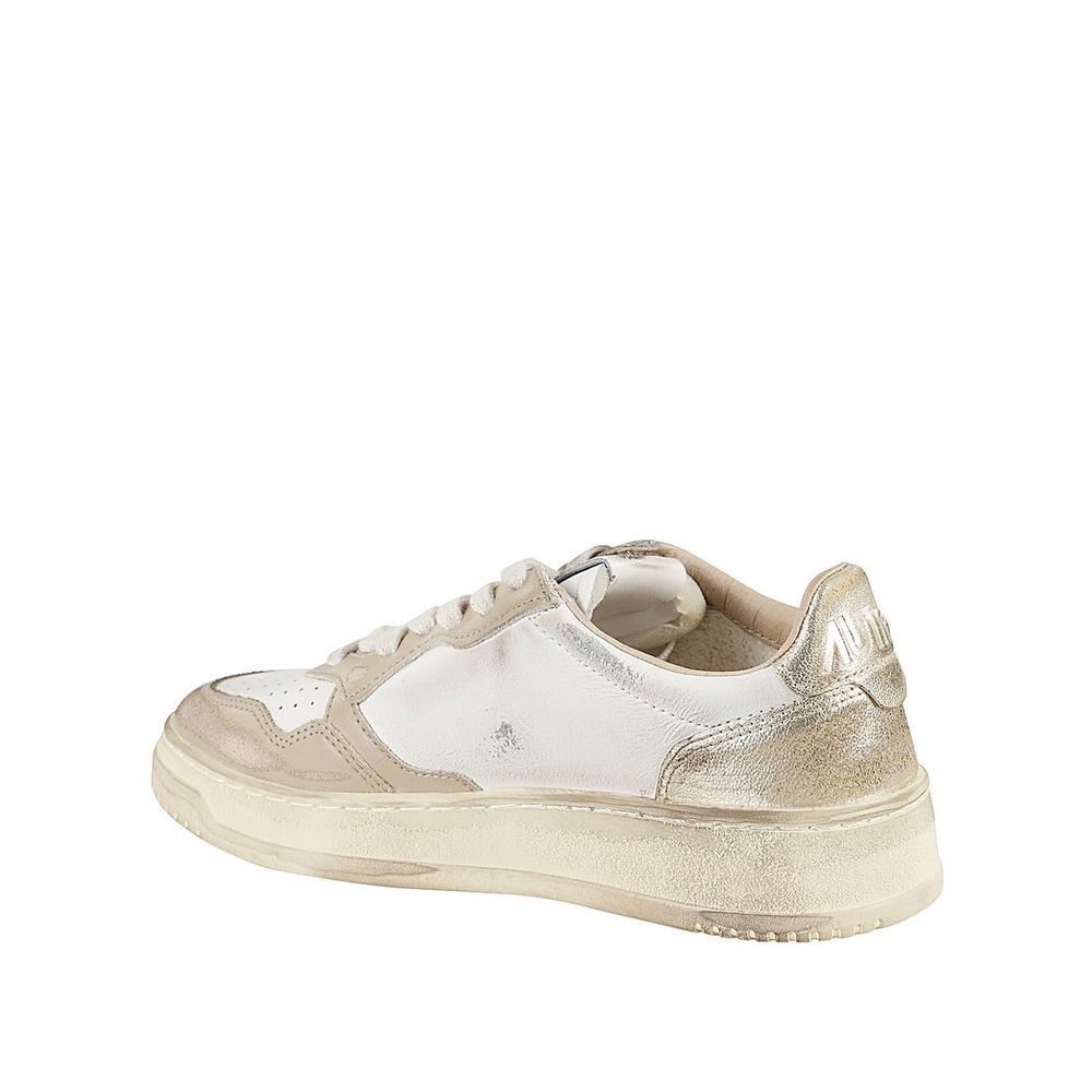 Beige Leather Athletic Sneakers