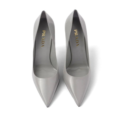 Gray Leather High Heel Pumps
