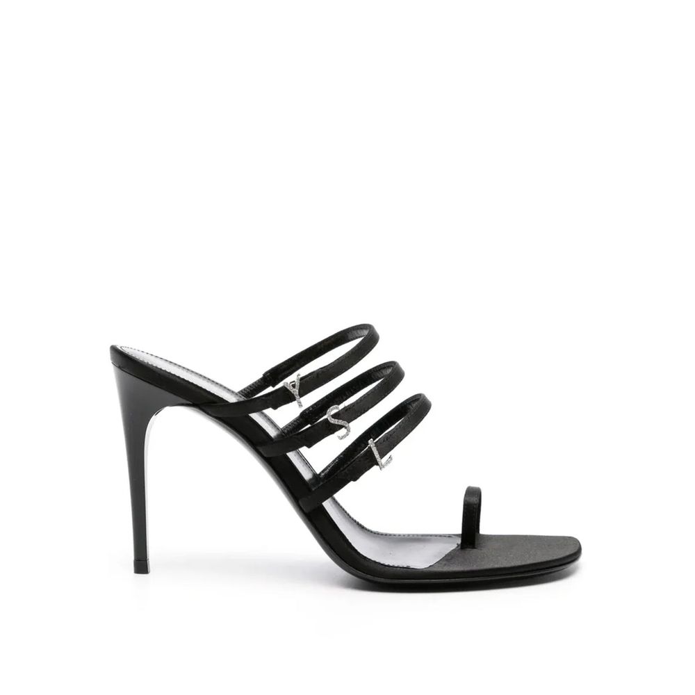 Black Silk Stiletto Heel Sandals