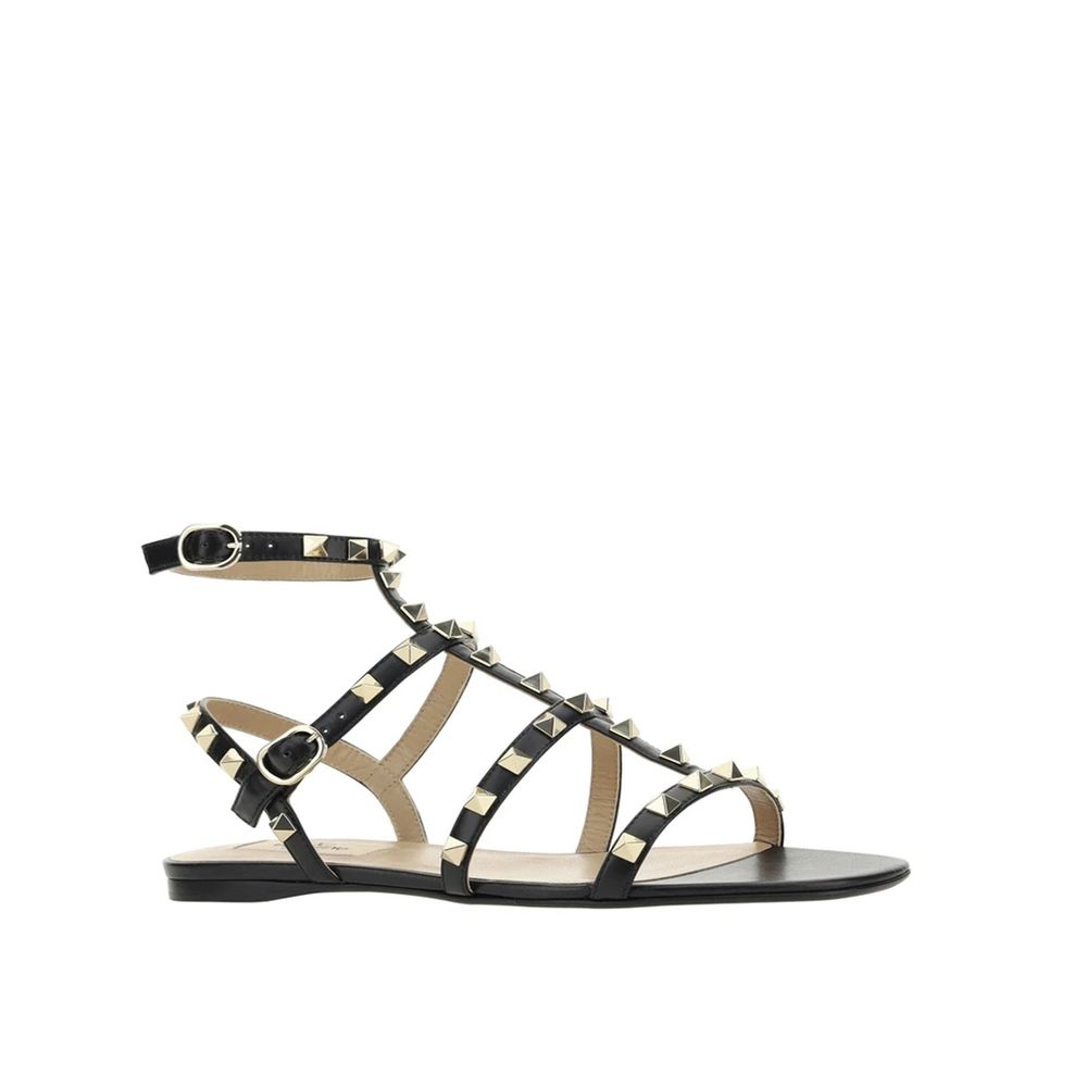 Black Calfskin Strap-On Sandals