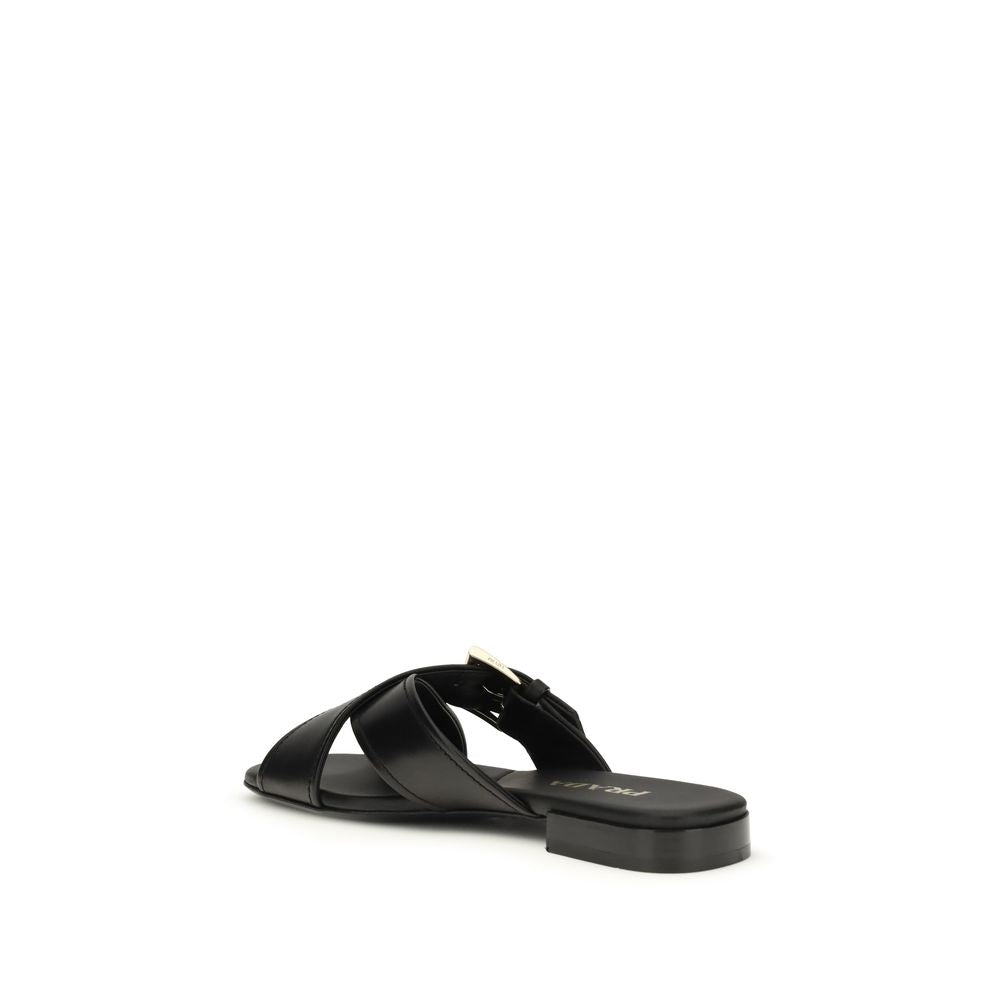 Black Calf Leather Bos Taurus Flat Sandals