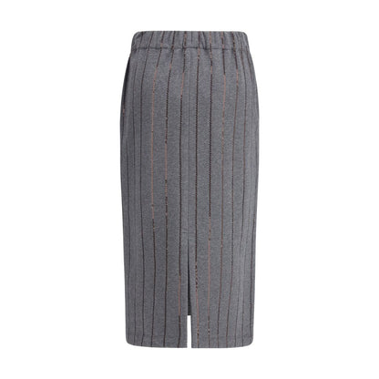 Gray Polyester Midi Skirt