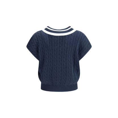 Blue Cotton Sleeveles Sweater