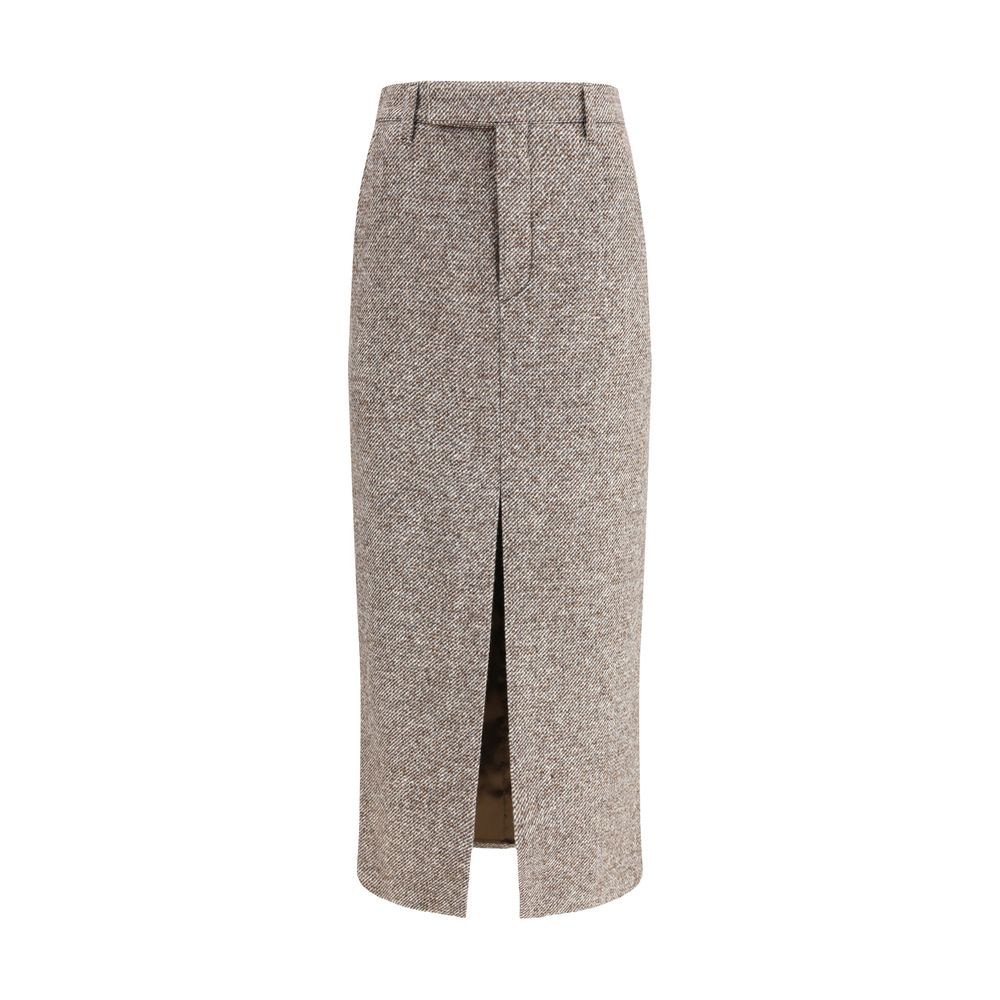 Brown Fleece Wool Long Skirt
