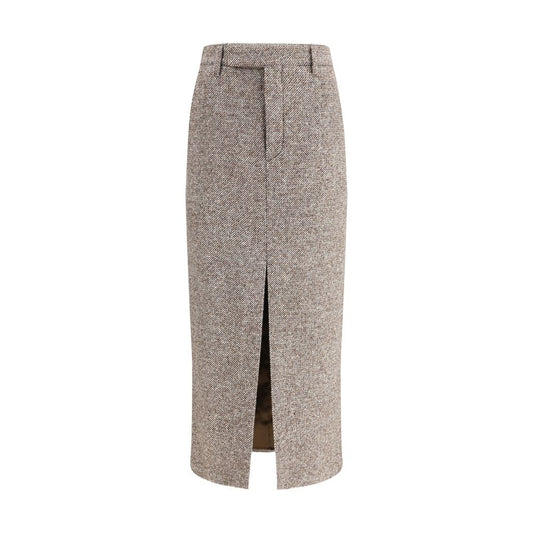 Brown Fleece Wool Long Skirt
