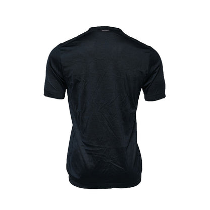 Dark Blue Silk Crew Neck Short Sleeve T-shirt