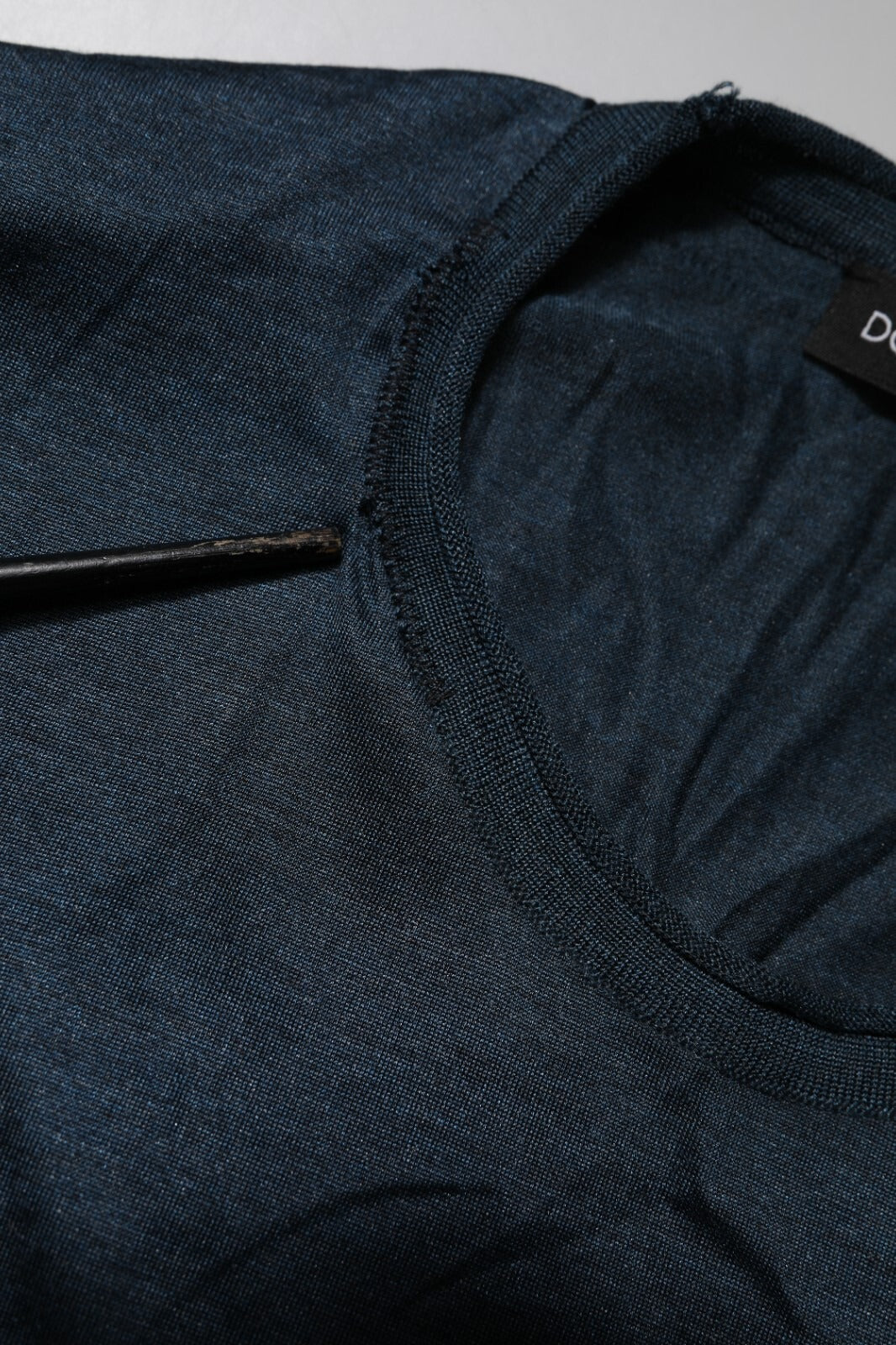 Dark Blue Silk Crew Neck Short Sleeve T-shirt