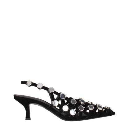 Black Leather Stiletto Heel Sandals