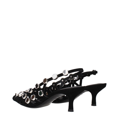 Black Leather Stiletto Heel Sandals