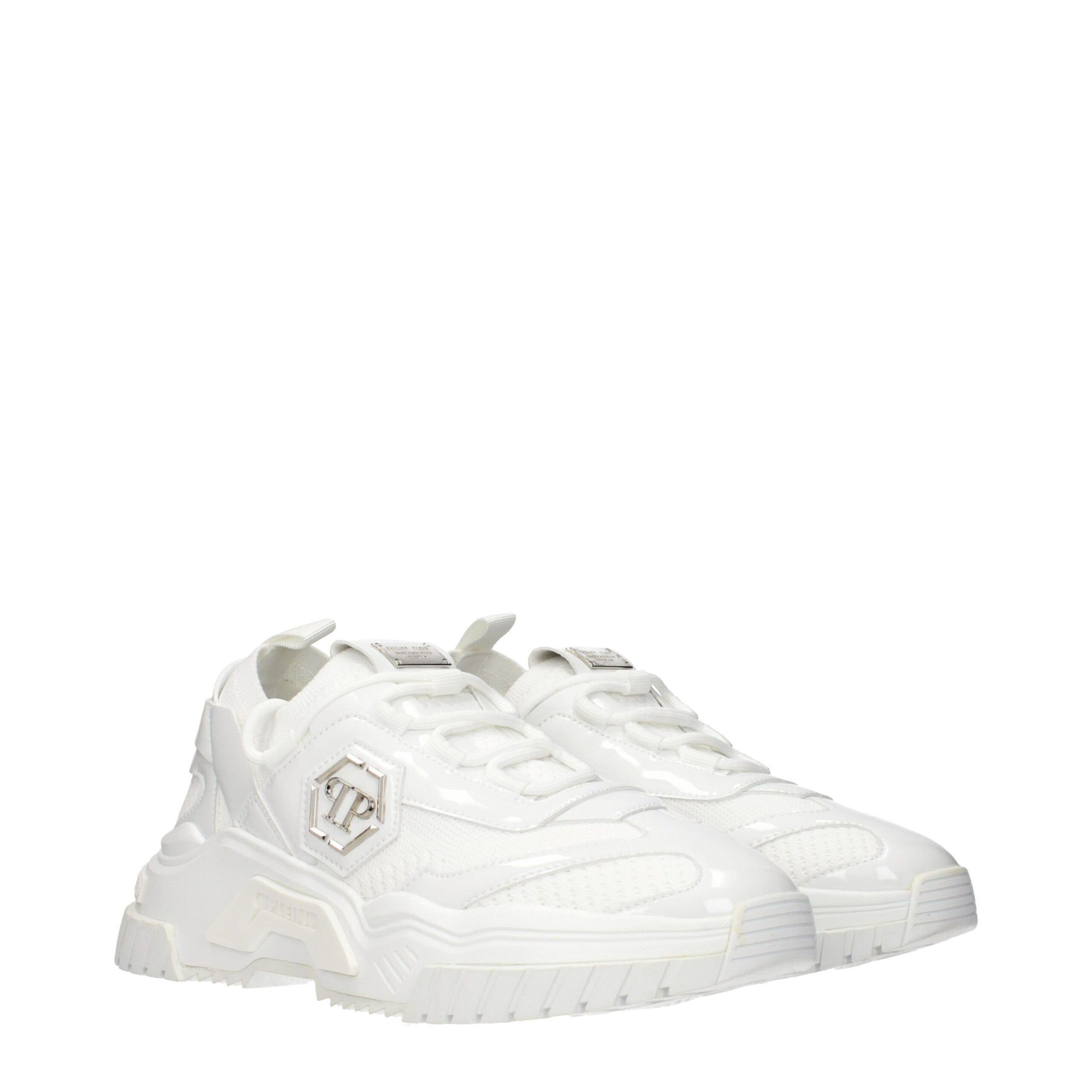 White Fabric Chunky Sneakers