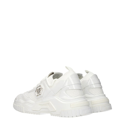 White Fabric Chunky Sneakers