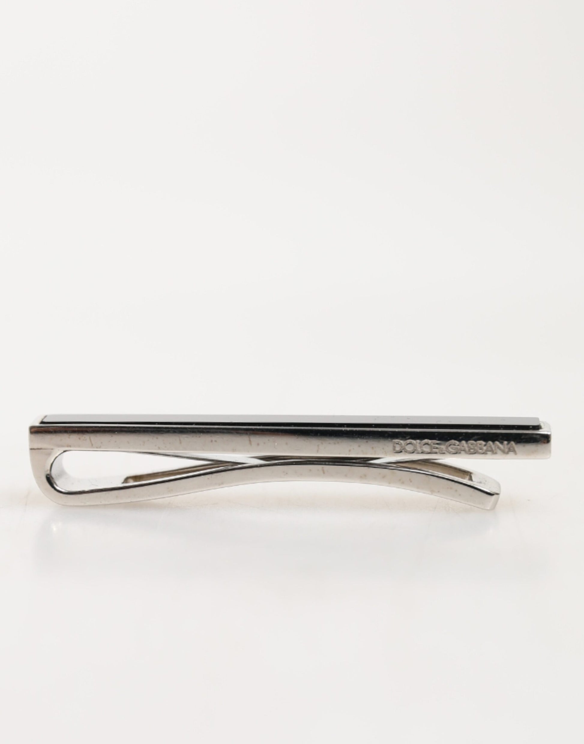 Silver Tone Brass Logo Branded Men Accessory Tie Clip Bar