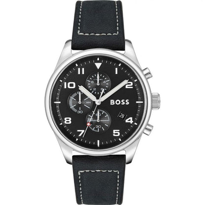 Black Leather Dress Watch