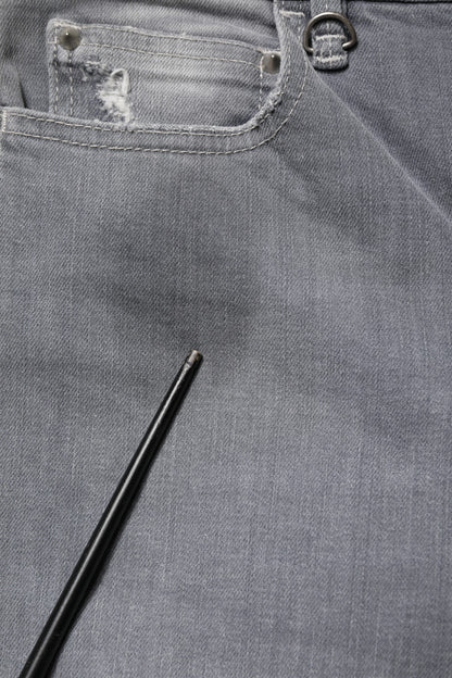 Gray Tattered Mid Waist Men Straight Denim Trouser Jeans