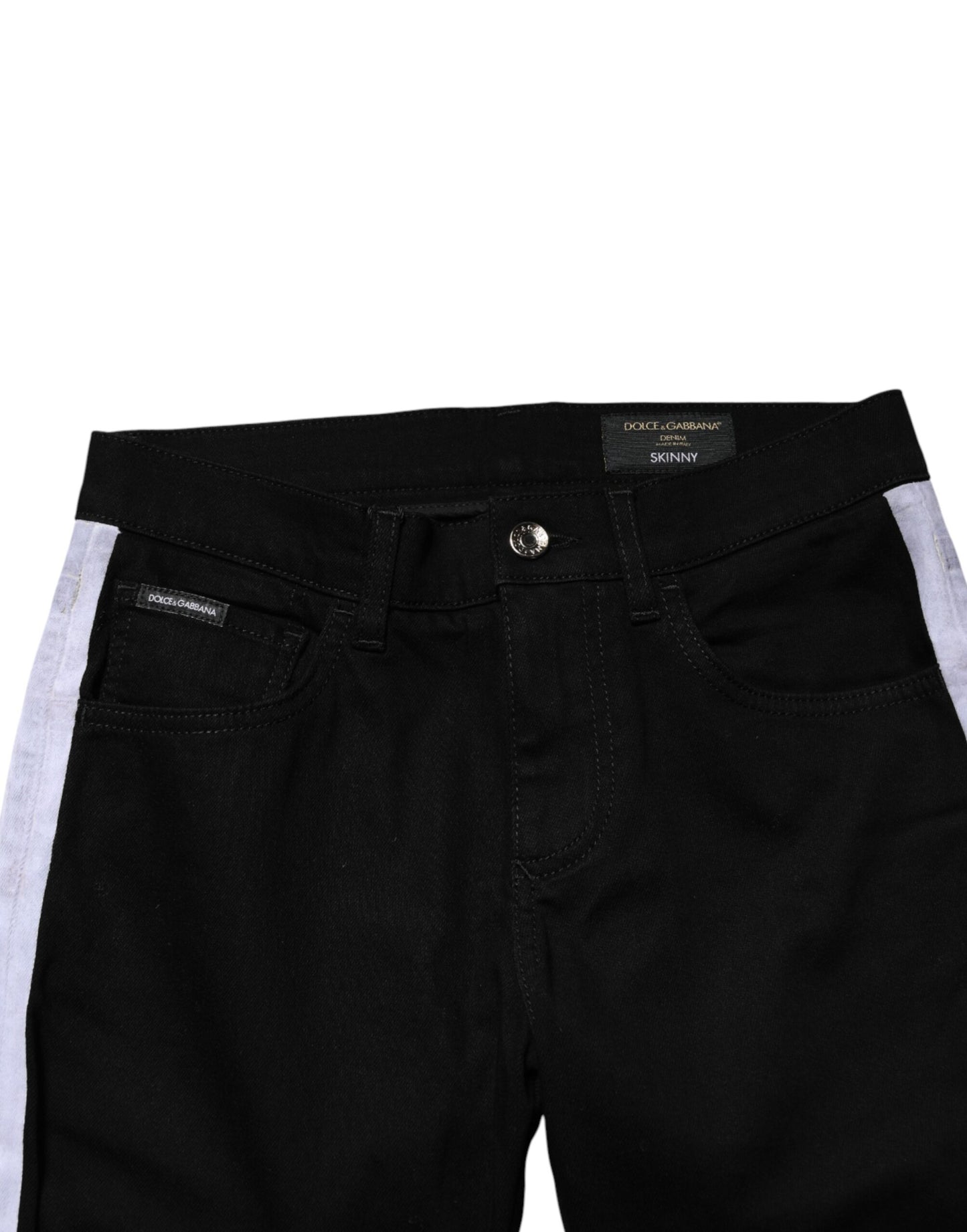 Black Cotton MidWaist Skinny Denim Logo Jeans