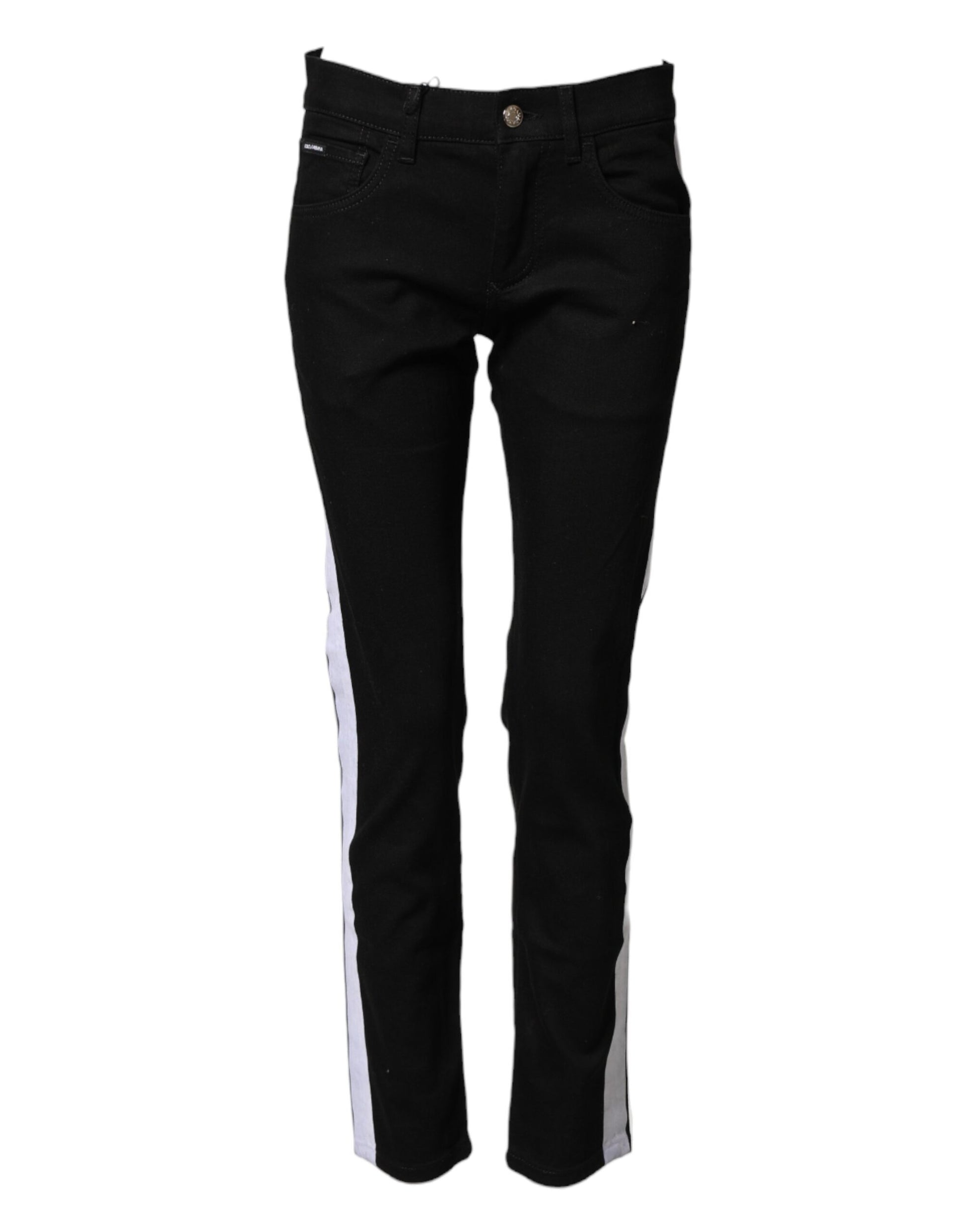 Black Cotton MidWaist Skinny Denim Logo Jeans