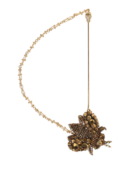 Gold Tone Brass Bee Embellished Chain Lapel Pin Brooch