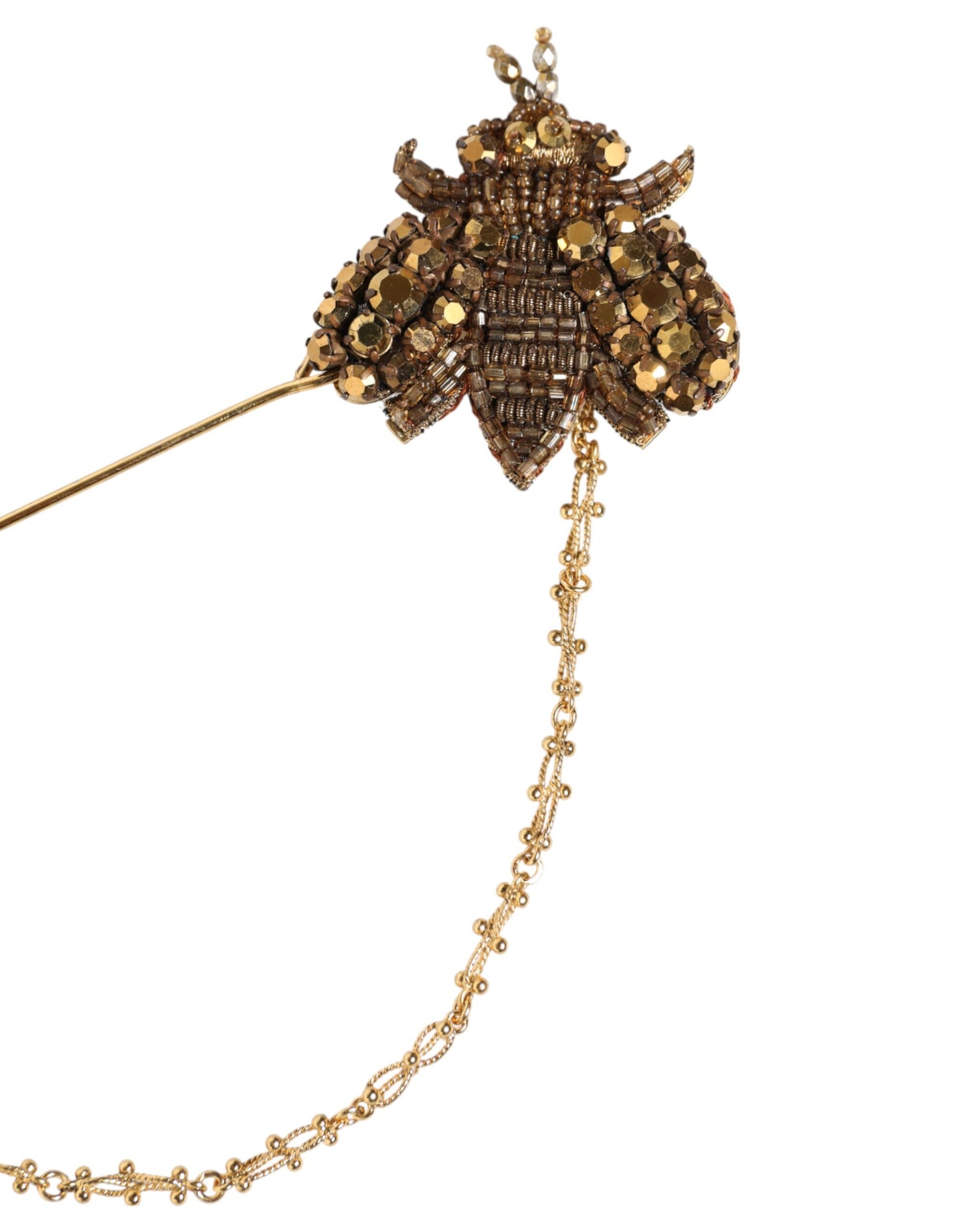 Gold Tone Brass Bee Embellished Chain Lapel Pin Brooch