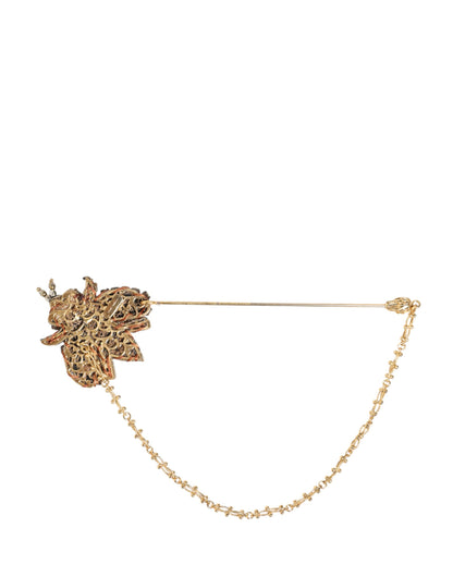 Gold Tone Brass Bee Embellished Chain Lapel Pin Brooch