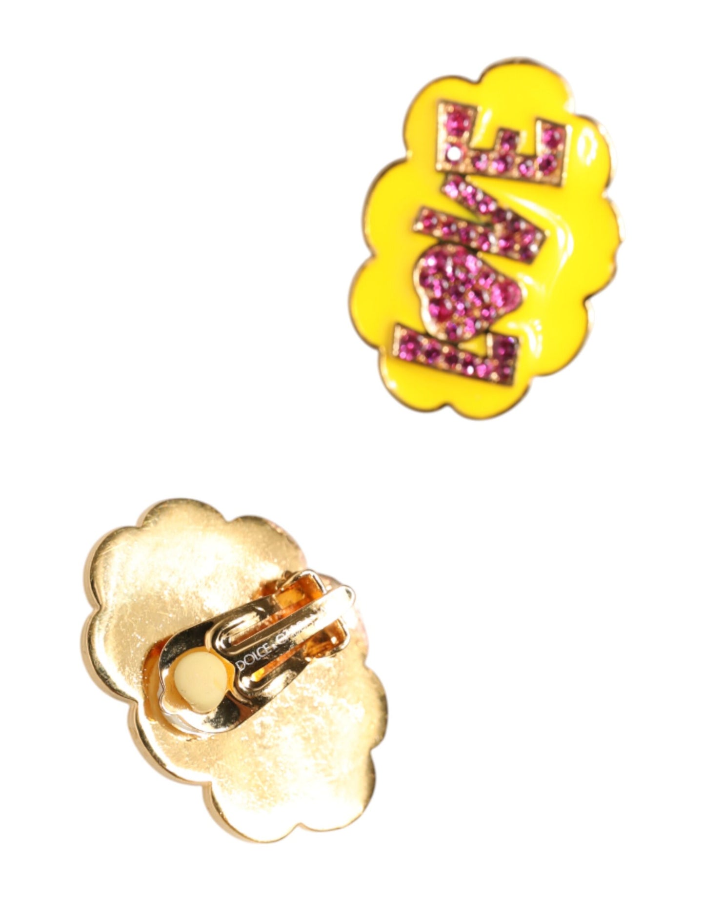 Gold Brass LOVE Cartoon Crystal Clip-On Jewelry  Earrings