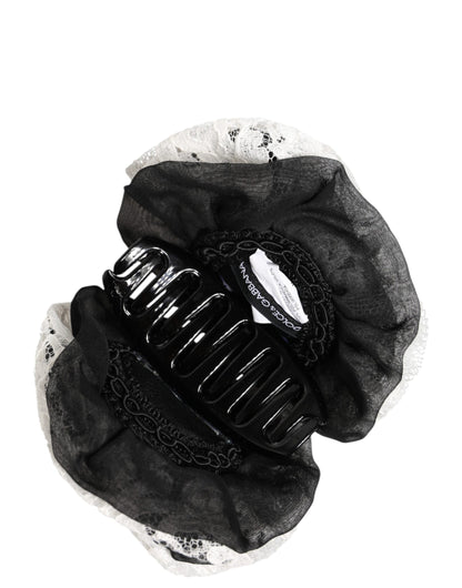 Black White Silk Floral Lace Crystal Accessory Hair Claw
