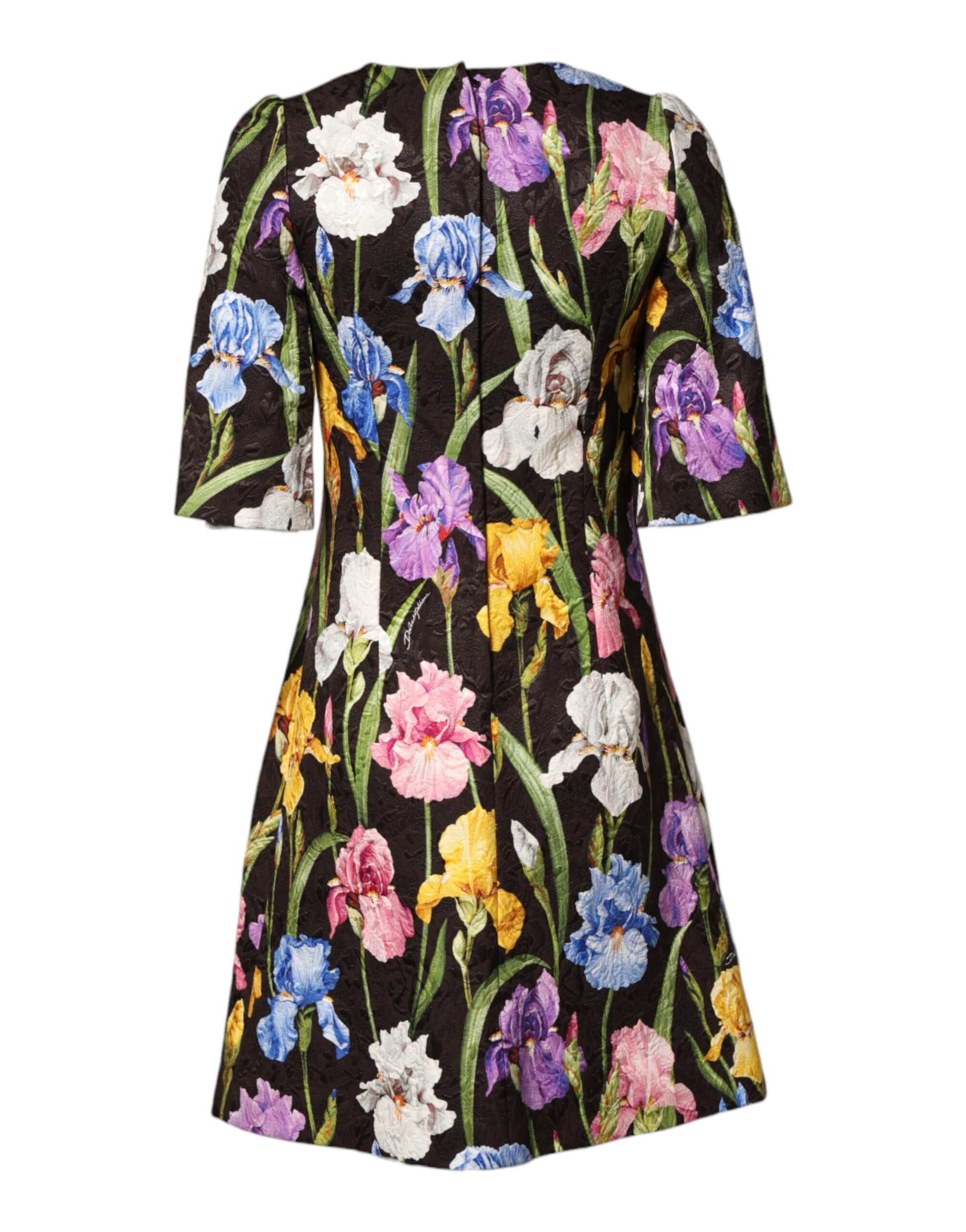 Black Floral Brocade A-line Mini Dress