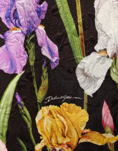 Black Floral Brocade A-line Mini Dress