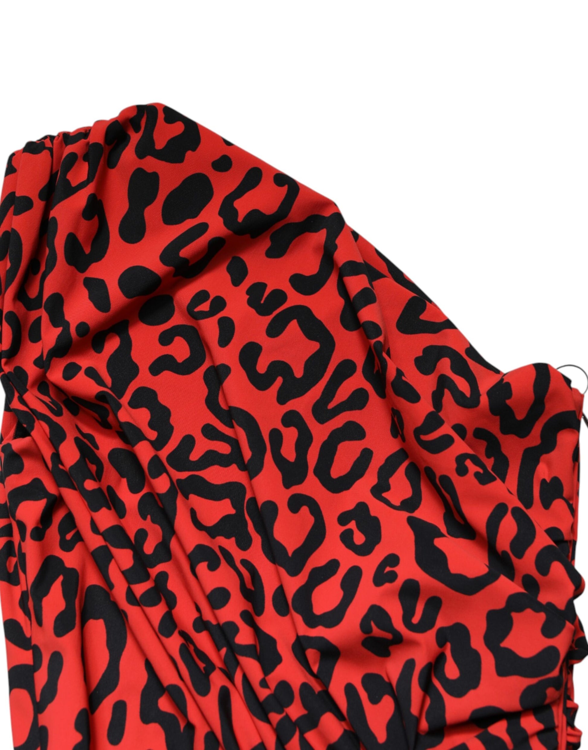 Red Leopard Print Nylon Sheath Midi Dress