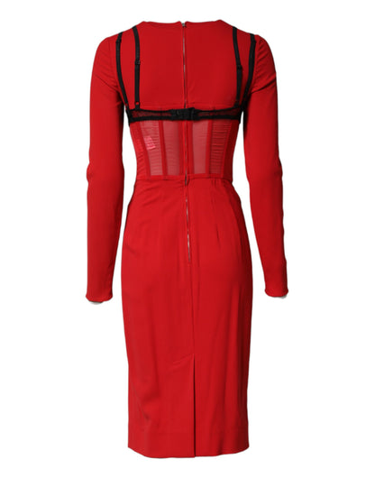 Black Red Contrasting Bra Cady Midi Dress