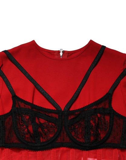 Black Red Contrasting Bra Cady Midi Dress
