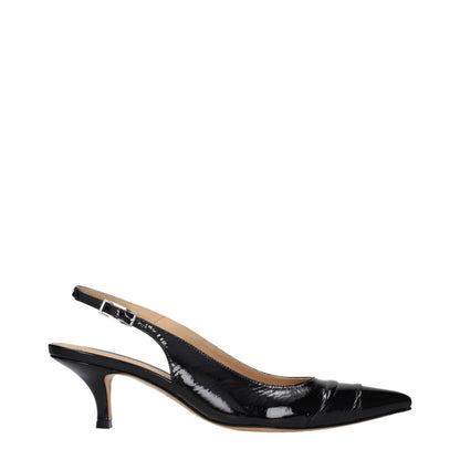 Black Leather Mid Heel Pumps
