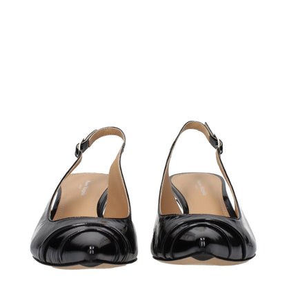 Black Leather Mid Heel Pumps