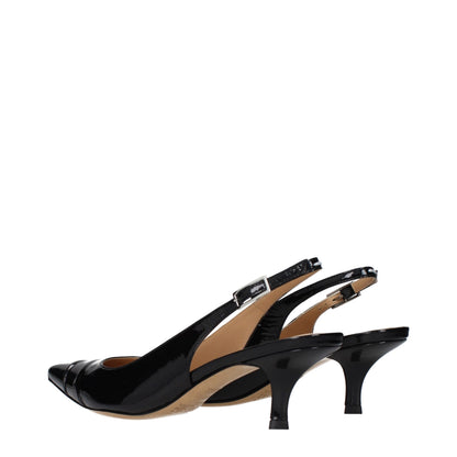 Black Leather Mid Heel Pumps