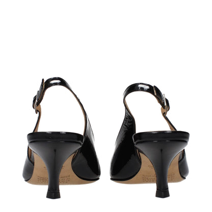 Black Leather Mid Heel Pumps