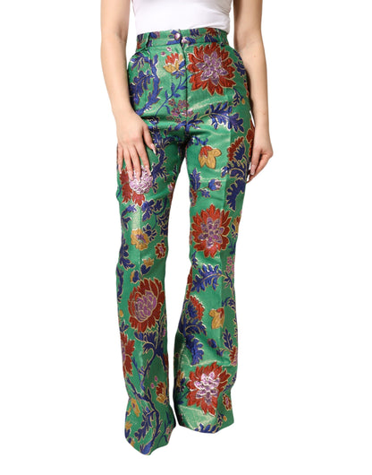 Green Floral Polyester BootCut Trouser Pants