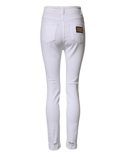 White Distressed High Waist Denim Jeans