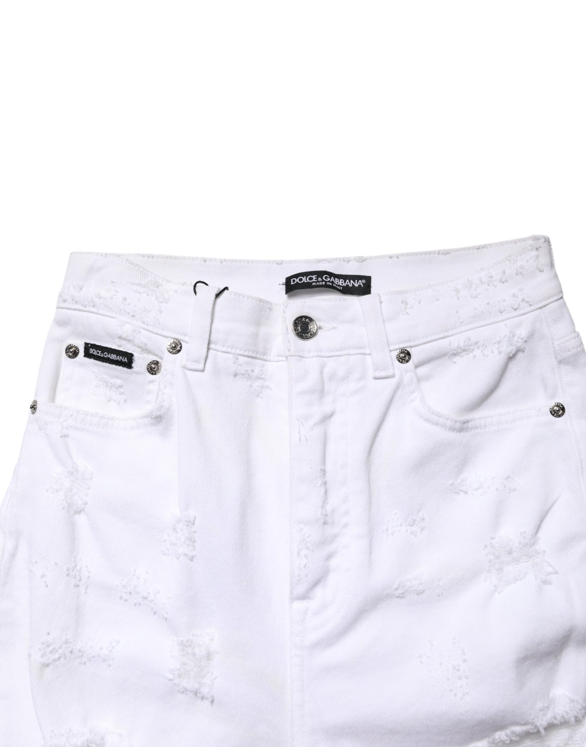 White Distressed High Waist Denim Jeans