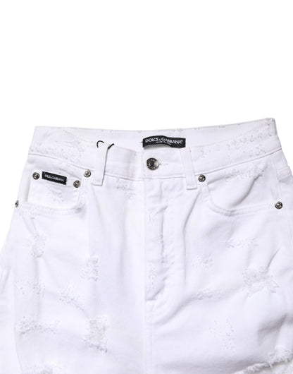 White Distressed High Waist Denim Jeans